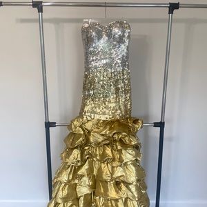 Gold Sequined Prom Dress